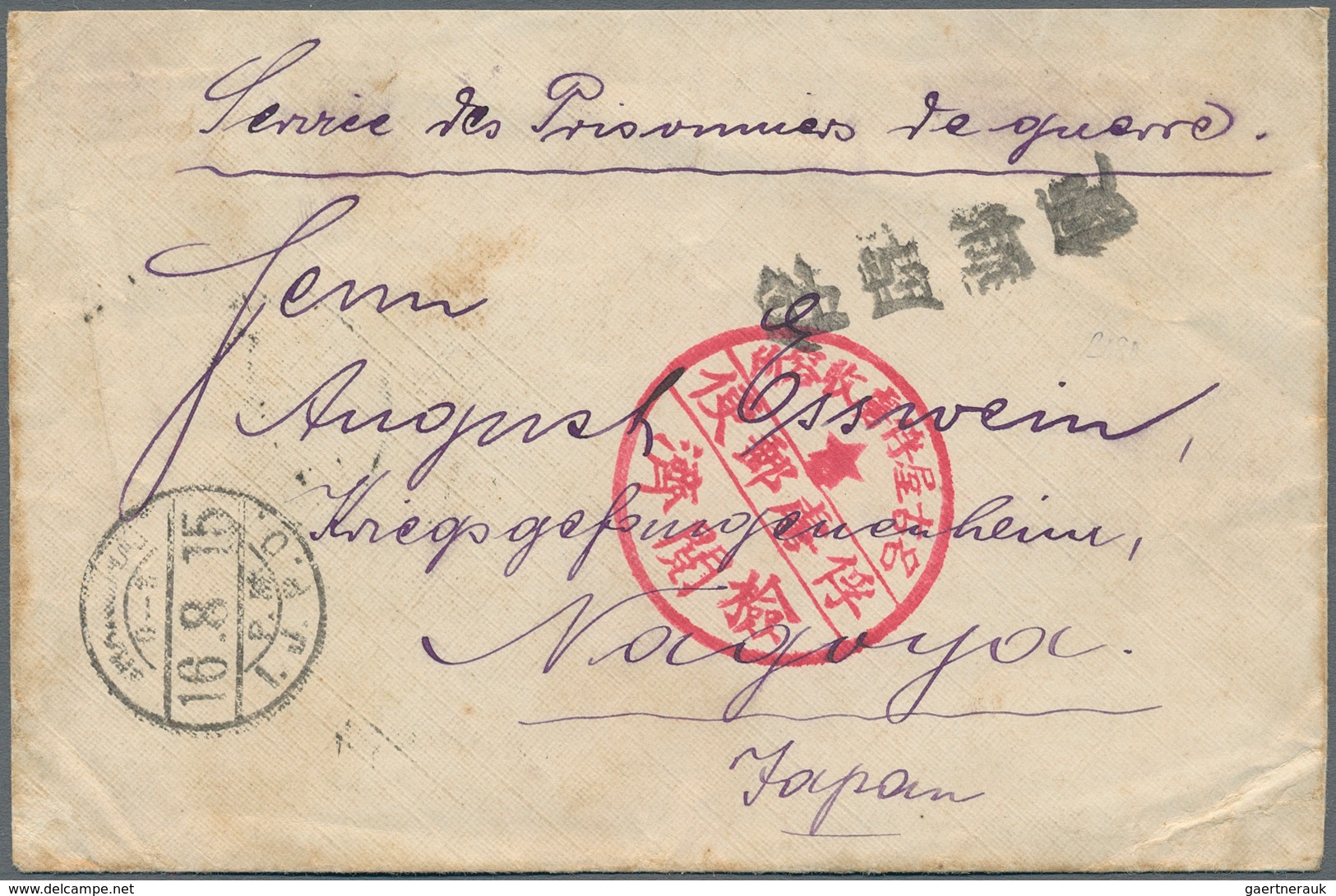 Japanische Post In China: 1918, Stampless POW-envelope Endorsed "SdPdg" And Black Hs "POW Mail" From - 1943-45 Shanghái & Nankín