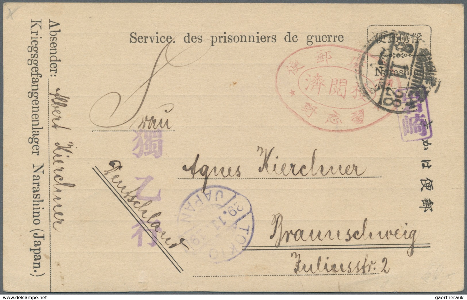 Lagerpost Tsingtau: Narashino, 1918/19, Camp-made Envelopes Types I (top Reduced), II, III. And A Ca - China (kantoren)