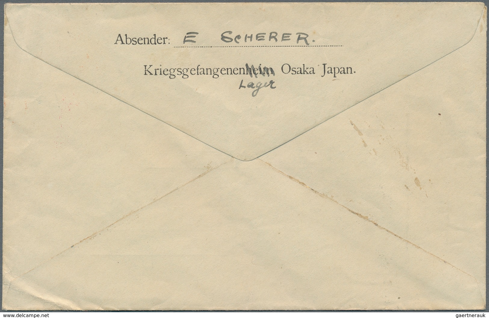 Lagerpost Tsingtau: Osaka, 1916, Preprinted Camp Envelope Used "Osakahorie 5.9.20" (Sept. 20, 1916) - China (offices)