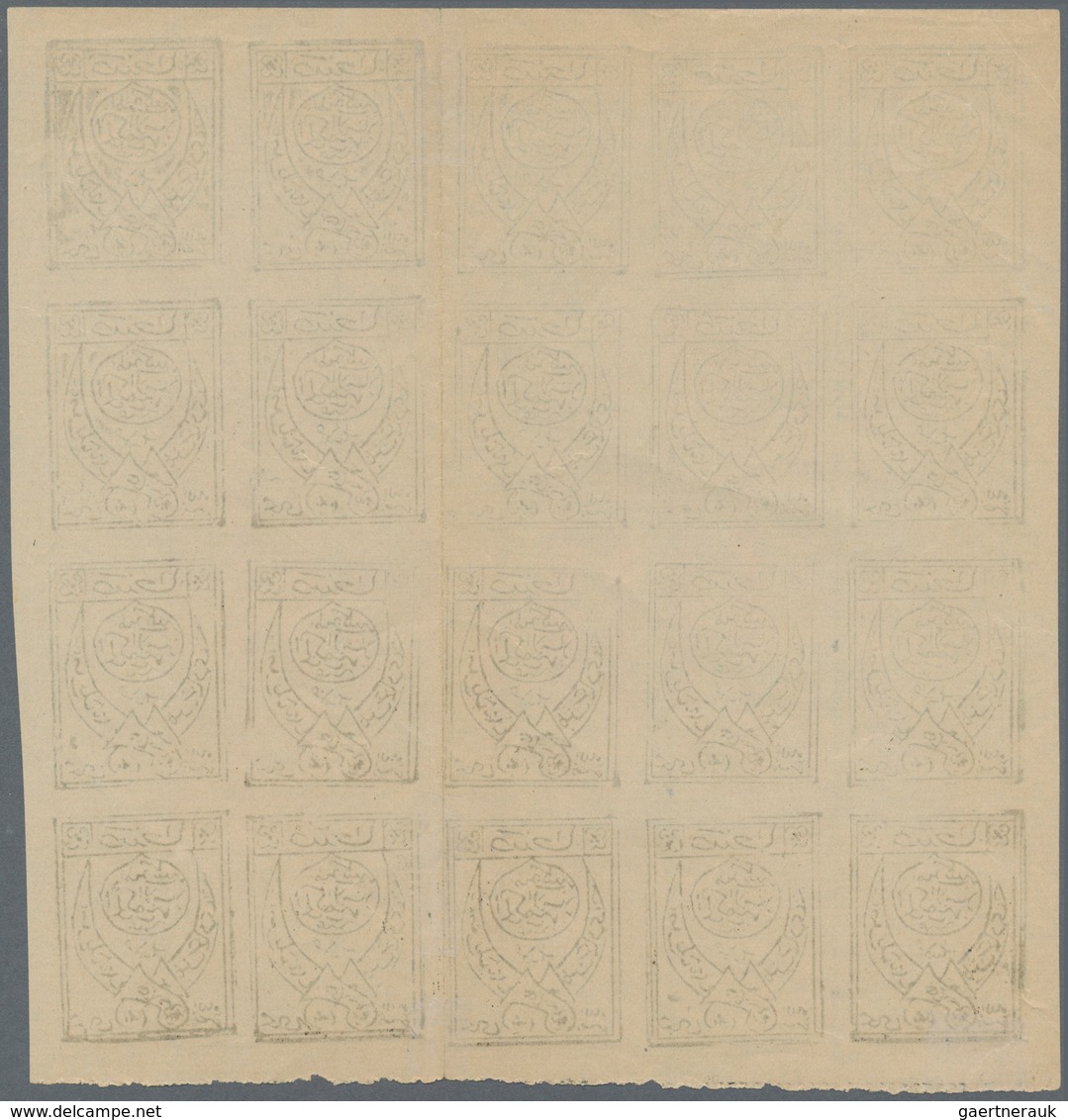 Jemen: 1926, 5 B. Black On White Laid Paper, Complete Sheet Of 20 With Margins, No Gum As Issued, A - Yemen