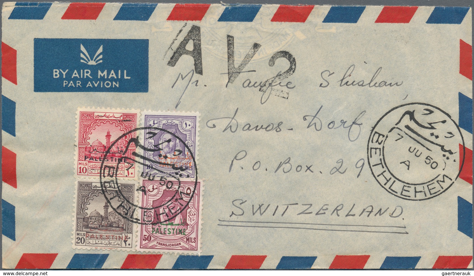 Jordanische Besetzung Palästina: 1950, Correspondence Of Covers (10, 9 By Airmail) From "BETHLEHEM" - Jordanie