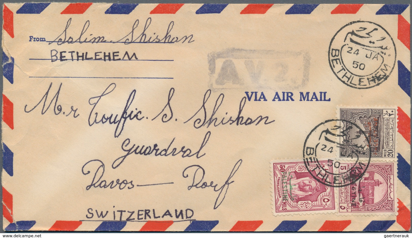 Jordanische Besetzung Palästina: 1950, Correspondence Of Covers (10, 9 By Airmail) From "BETHLEHEM" - Jordan