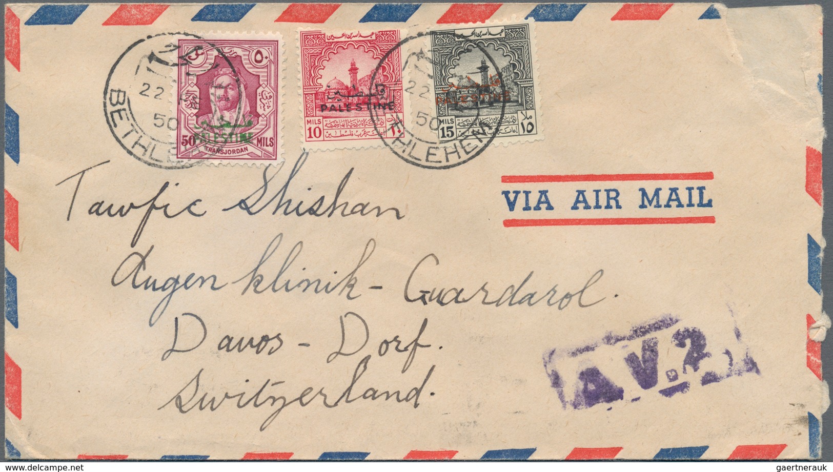 Jordanische Besetzung Palästina: 1950, correspondence of covers (10, 9 by airmail) from "BETHLEHEM"