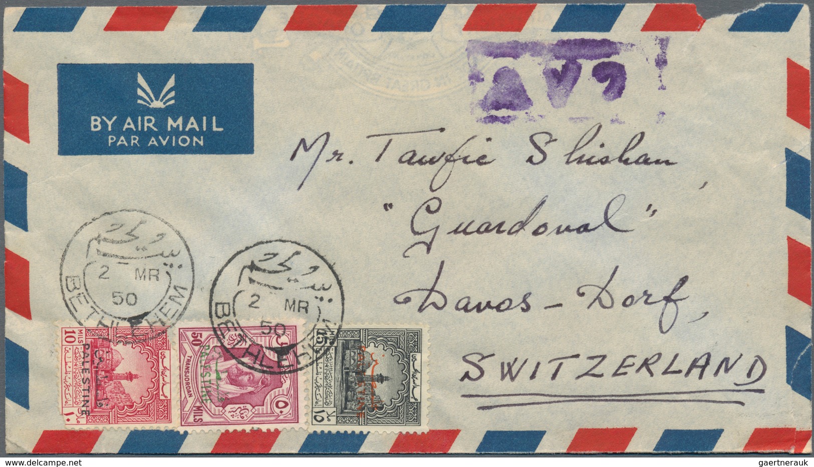 Jordanische Besetzung Palästina: 1950, correspondence of covers (10, 9 by airmail) from "BETHLEHEM"