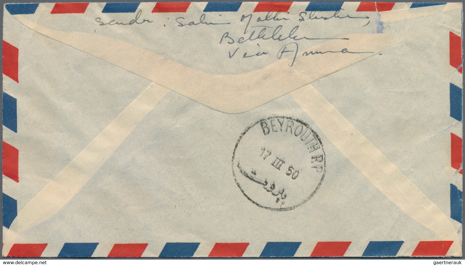 Jordanische Besetzung Palästina: 1950, correspondence of covers (10, 9 by airmail) from "BETHLEHEM"