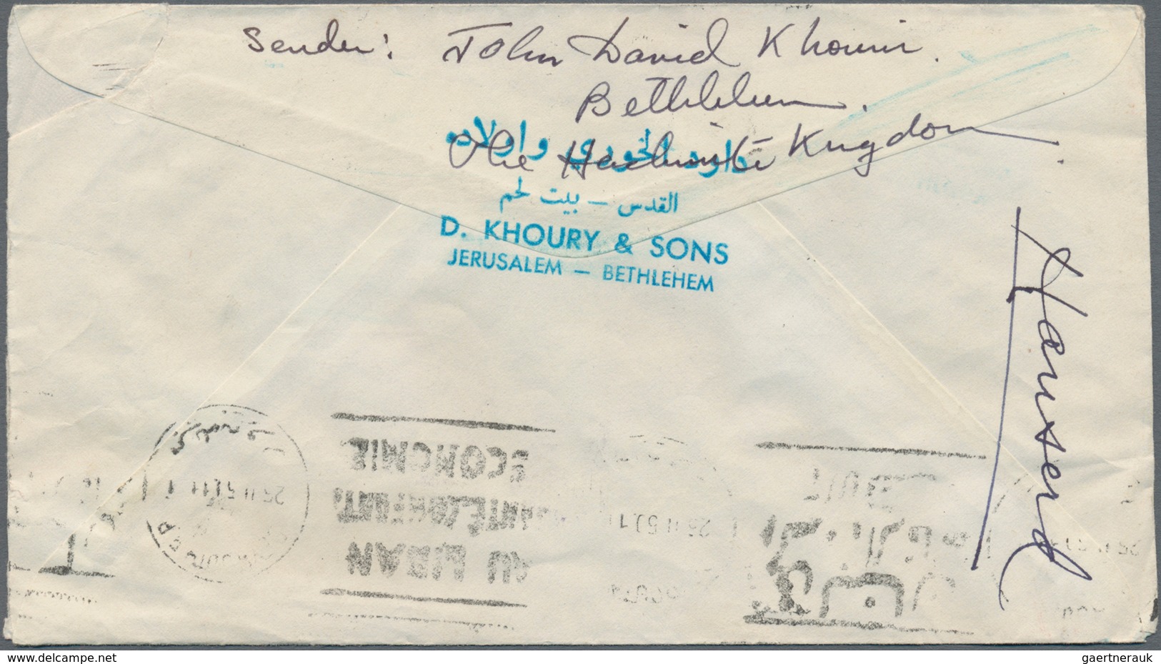 Jordanische Besetzung Palästina: 1950, correspondence of covers (10, 9 by airmail) from "BETHLEHEM"