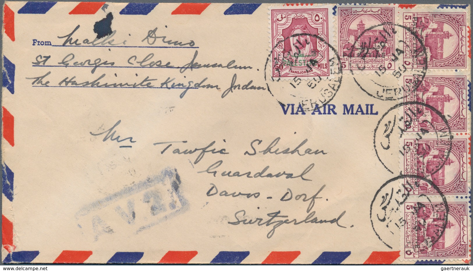 Jordanische Besetzung Palästina: 1950, correspondence of covers (10, 9 by airmail) from "BETHLEHEM"