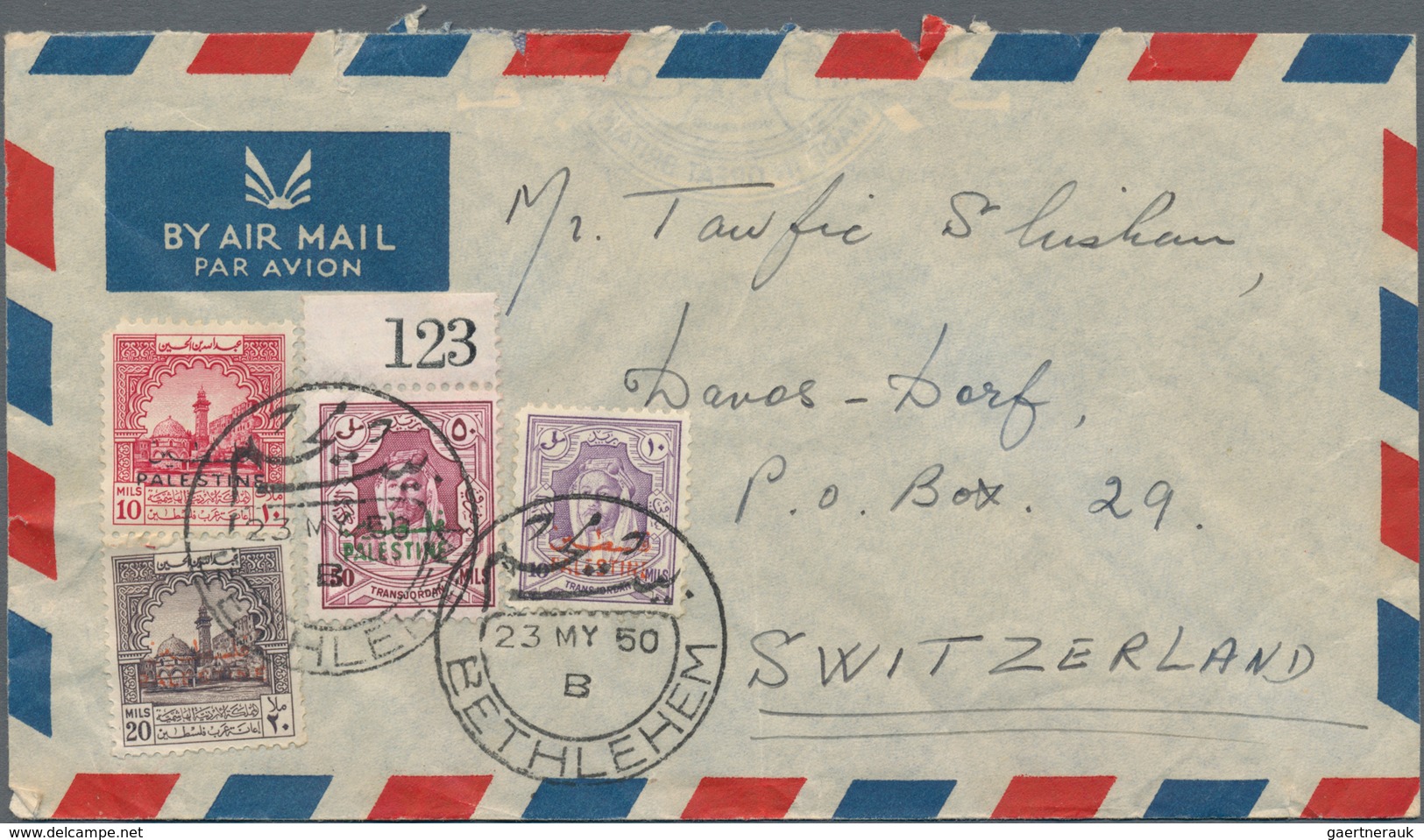 Jordanische Besetzung Palästina: 1950, correspondence of covers (10, 9 by airmail) from "BETHLEHEM"