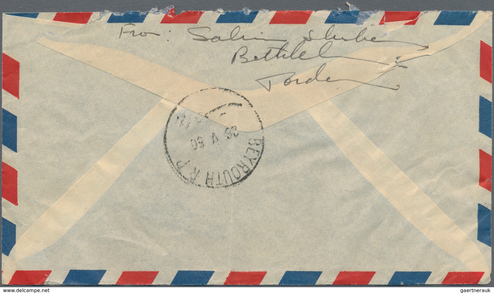 Jordanische Besetzung Palästina: 1950, correspondence of covers (10, 9 by airmail) from "BETHLEHEM"