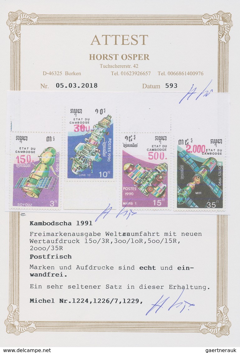 Kambodscha: 1991, Postage Stamp Issue Space Travel, 4 Values With New Value Imprints, Mint, Stamps A - Cambodia