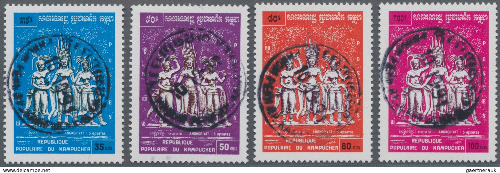 Kambodscha: 1989, Angor Vat, Set Of Four Values With Centric Strike Of Postmark "PHOM PENH 10.10.91" - Cambodia