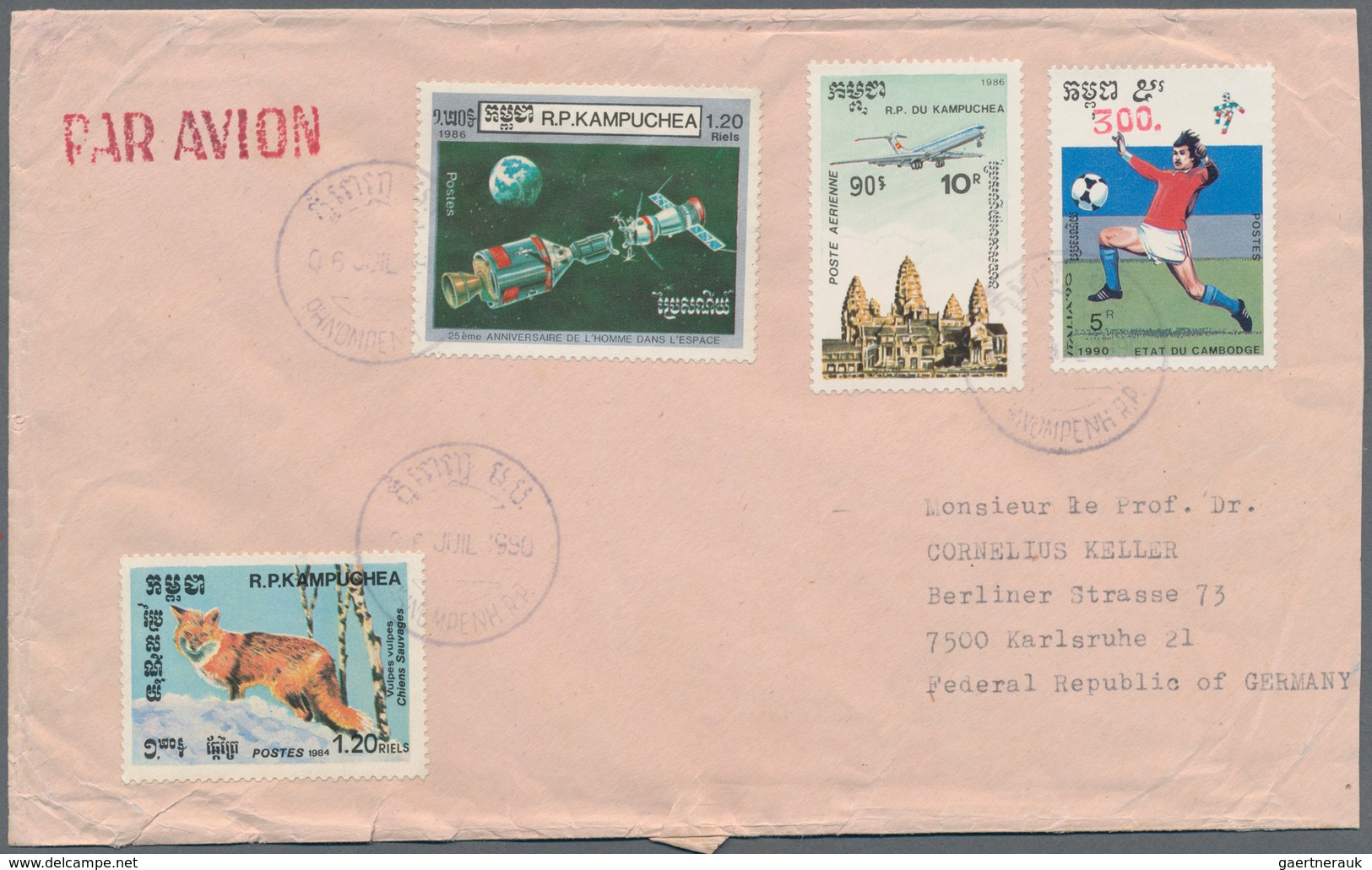 Kambodscha: 1990, 300 On 5r. "Football World Cup" In Combination With Three Other Values On Airmail - Camboya