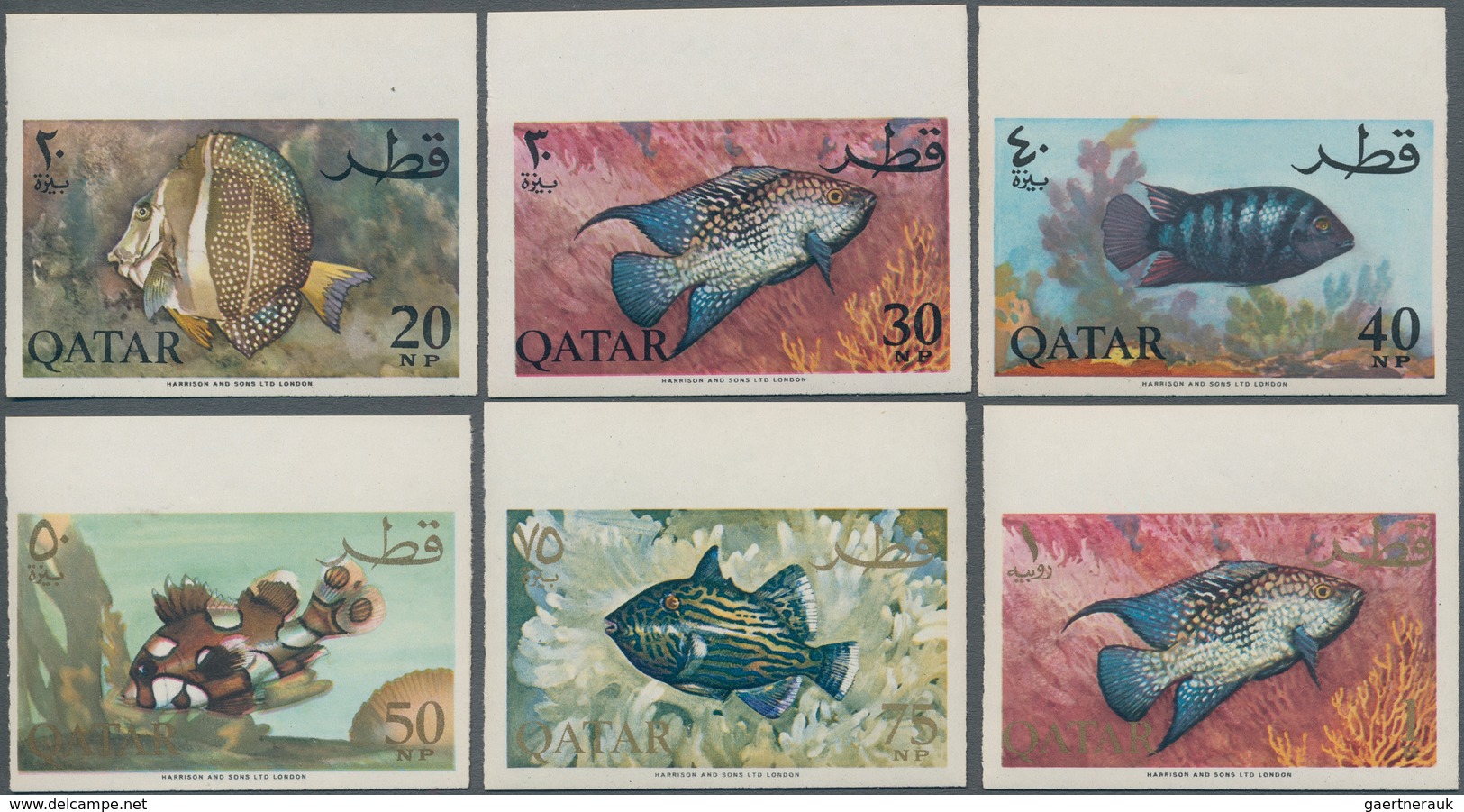 Katar / Qatar: 1965 'Fishes' Complete Set Of 17 Top Marginal IMPERFORATED Singles, Mint Never Hinged - Qatar