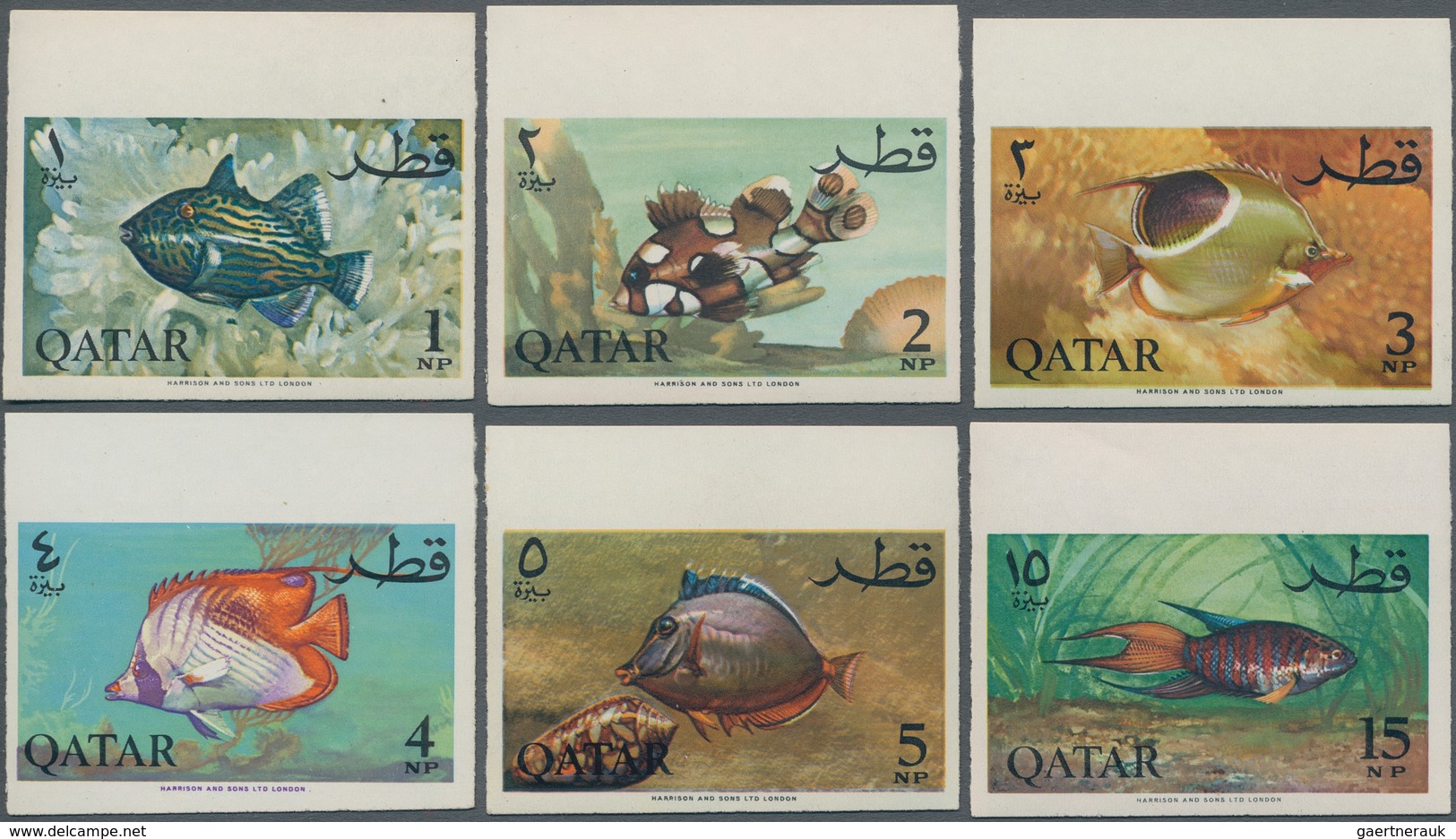 Katar / Qatar: 1965 'Fishes' Complete Set Of 17 Top Marginal IMPERFORATED Singles, Mint Never Hinged - Qatar