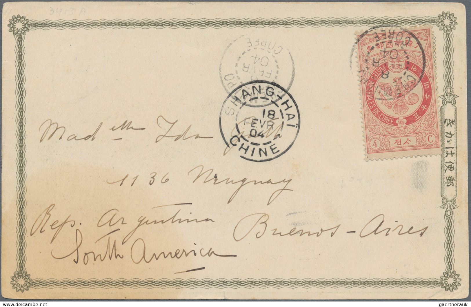 Korea: 1904, Pre Russian Japanese War : Postcard Bearing 4 Cn. Rose Tied By "CHEMULPO COREE 08/FEVR/ - Corea (...-1945)