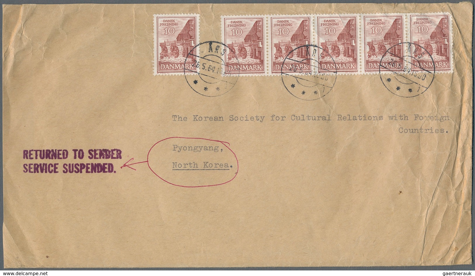 Korea-Nord: 1964, "RETURNED TO SENDER / SERVICE SUSPENDED" On Both Sides Of Surface Mail Cover From - Korea, North