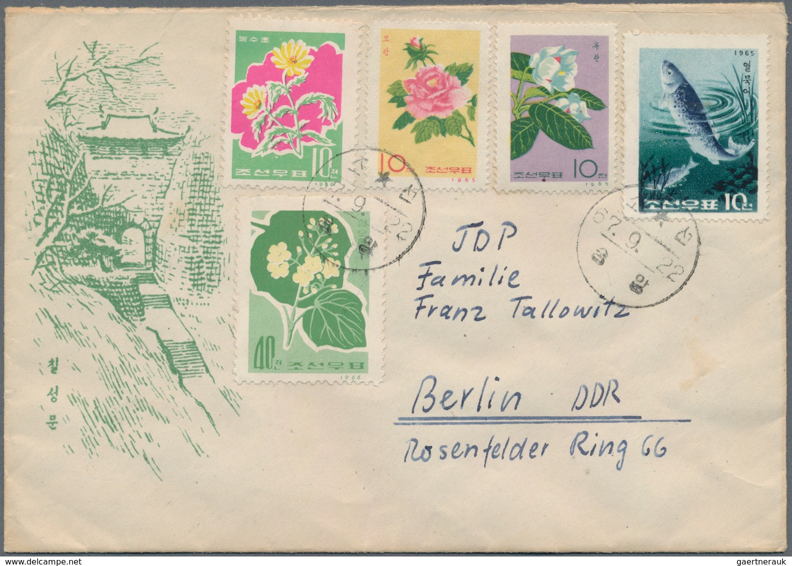 Korea-Nord: 1972,1977, Illustrated Cover With Different Stamps From The GDR Embassy To Berlin And A - Korea, North