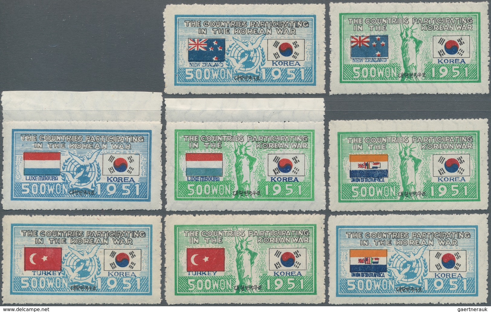 Korea-Süd: 1951, Flag Set Of 44 Vals. Inc. Italy Both Old And New Flag, Mint Never Hinged MNH, 4 Set - Korea, South