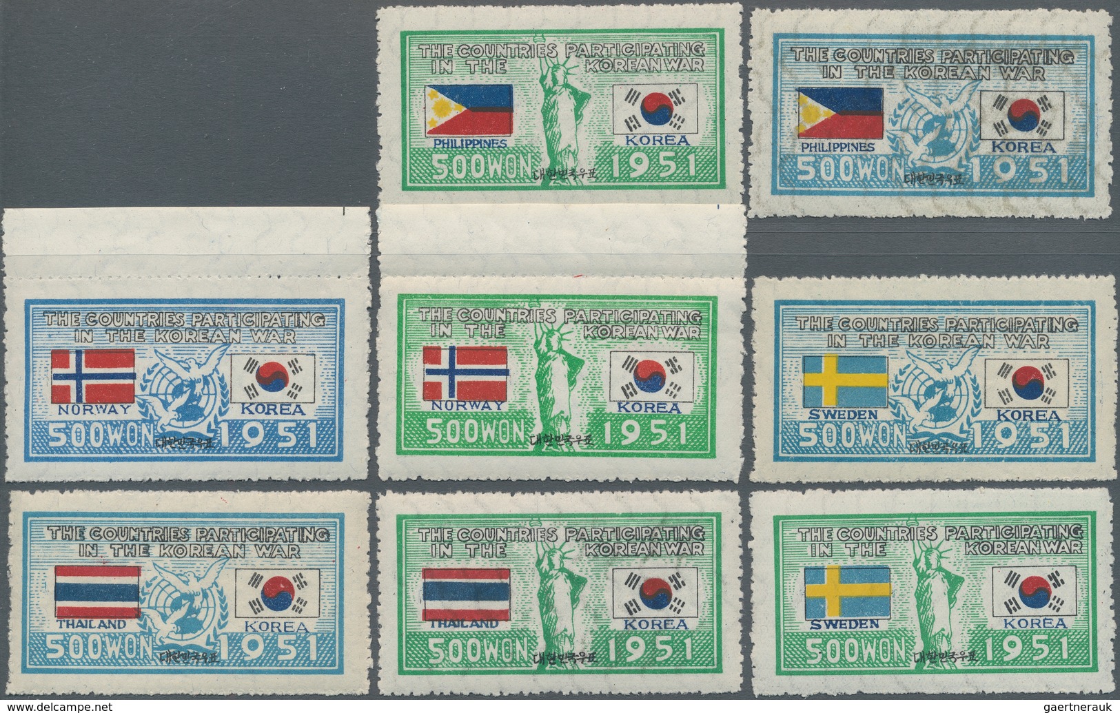 Korea-Süd: 1951, Flag Set Of 44 Vals. Inc. Italy Both Old And New Flag, Mint Never Hinged MNH, 4 Set - Korea, South