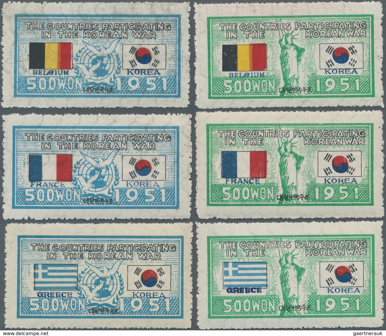 Korea-Süd: 1951, flag set of 44 vals. inc. Italy both old and new flag, mint never hinged MNH, 4 set