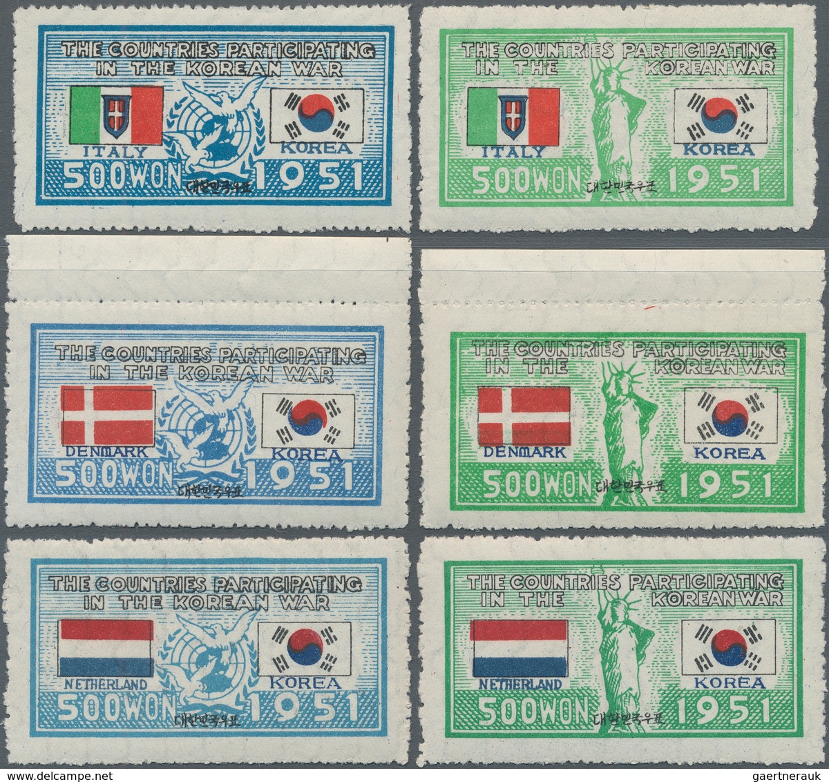 Korea-Süd: 1951, flag set of 44 vals. inc. Italy both old and new flag, mint never hinged MNH, 4 set