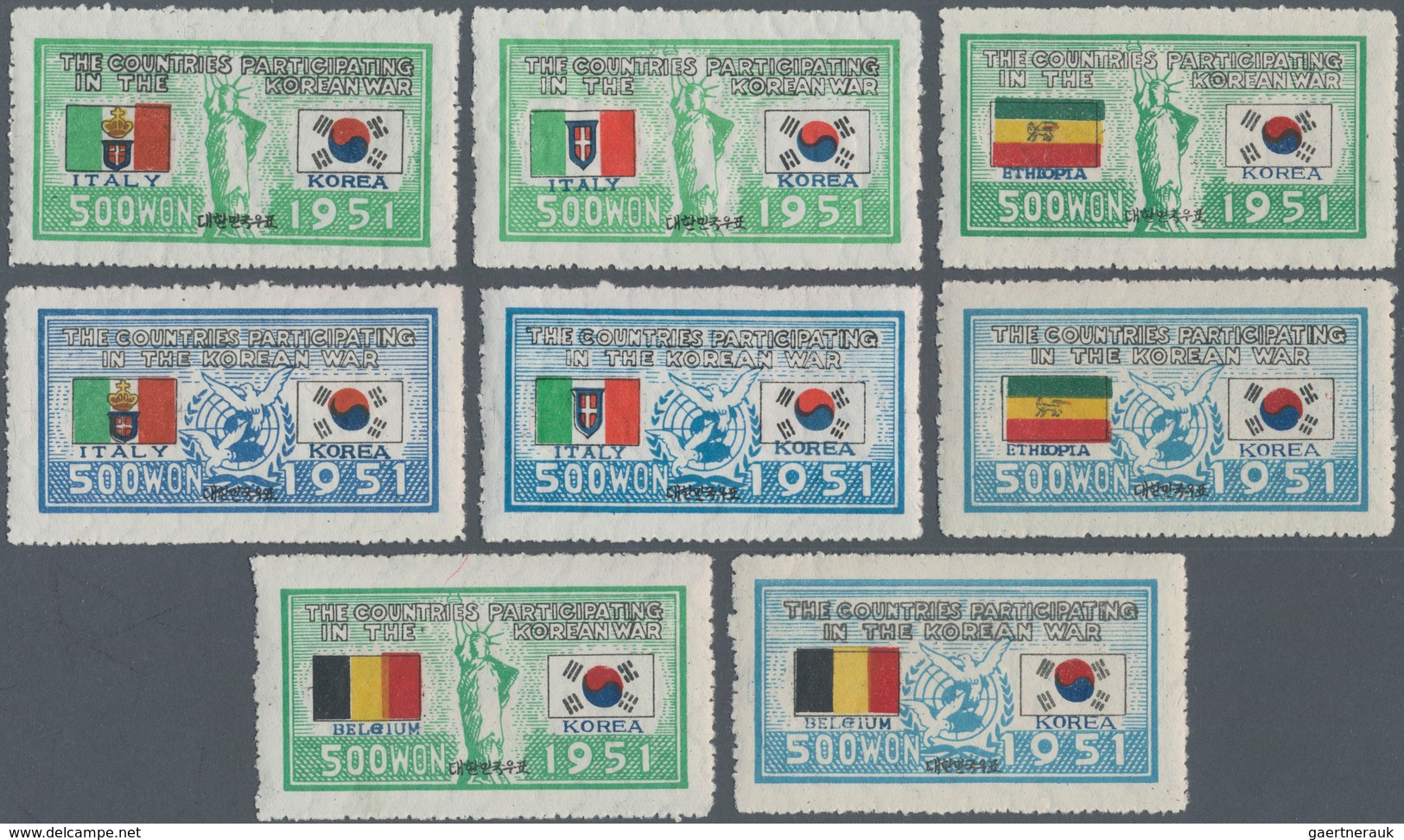 Korea-Süd: 1951/52, Flags Set, Inc. Italy I+II, Unused Mounted Mint First Mount LH (Michel Cat. 1300 - Korea (Zuid)