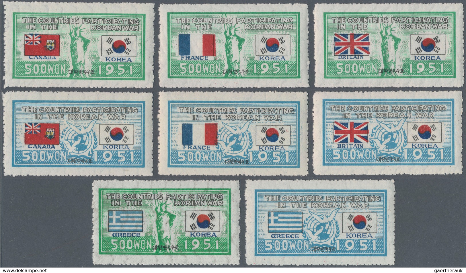 Korea-Süd: 1951/52, Flags Set, Inc. Italy I+II, Unused Mounted Mint First Mount LH (Michel Cat. 1300 - Korea, South