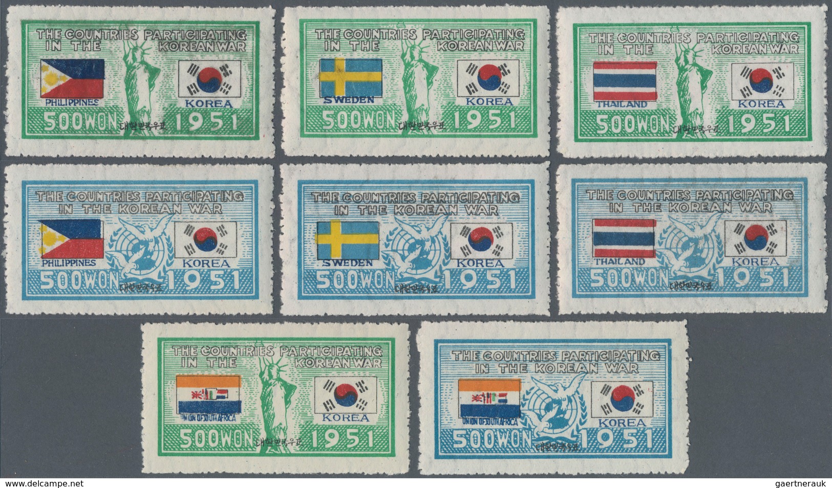 Korea-Süd: 1951/52, flags set, inc. Italy I+II, unused mounted mint first mount LH (Michel cat. 1300