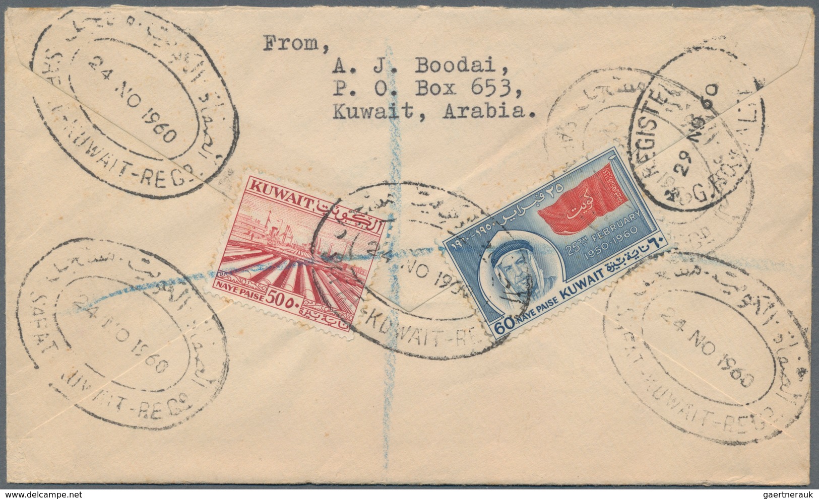 Kuwait: 1960 Two Registered Covers To MALTA, One From Safat, Kuwait To Zebbug, Malta Franked On Back - Koeweit