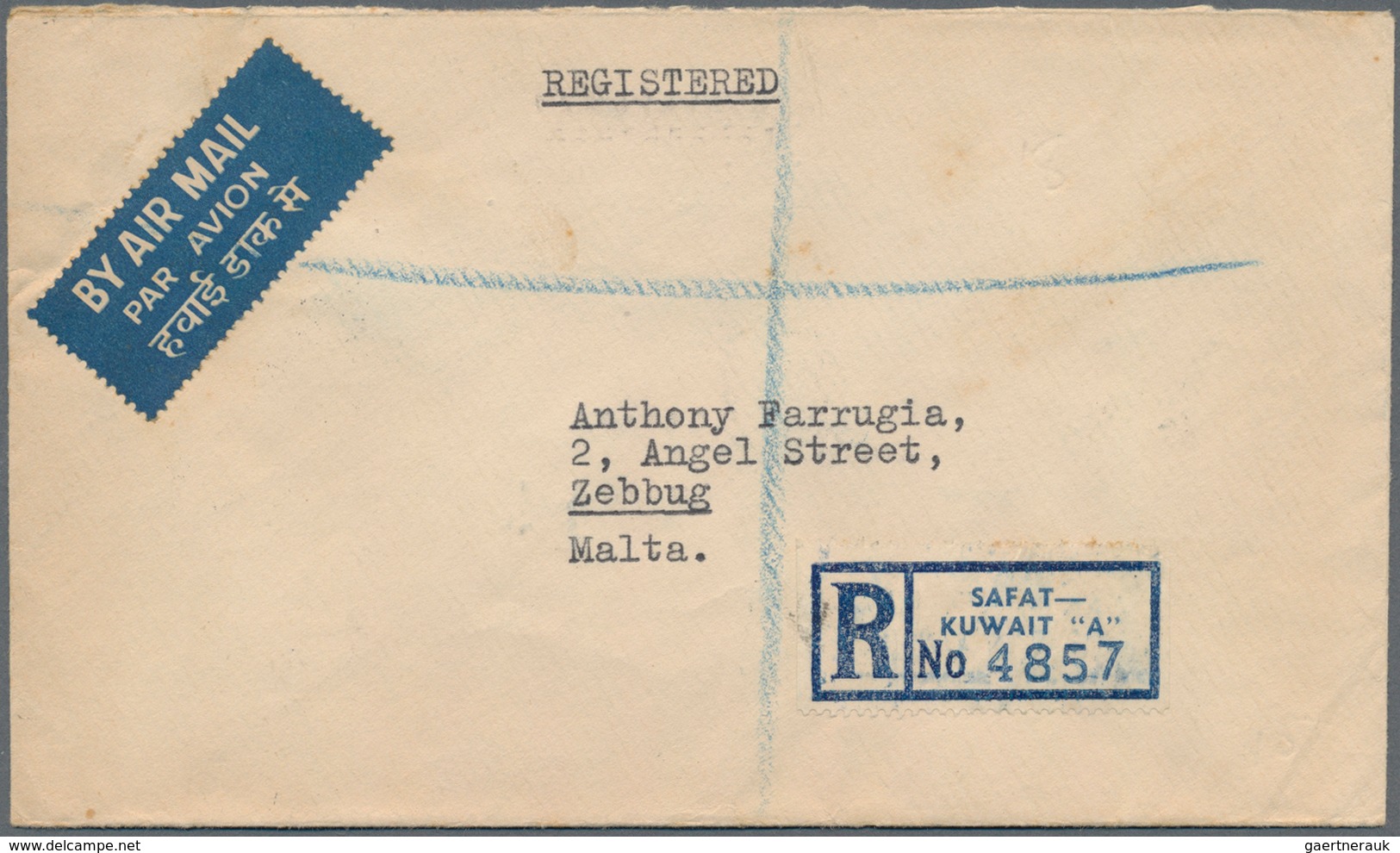 Kuwait: 1960 Two Registered Covers To MALTA, One From Safat, Kuwait To Zebbug, Malta Franked On Back - Koeweit