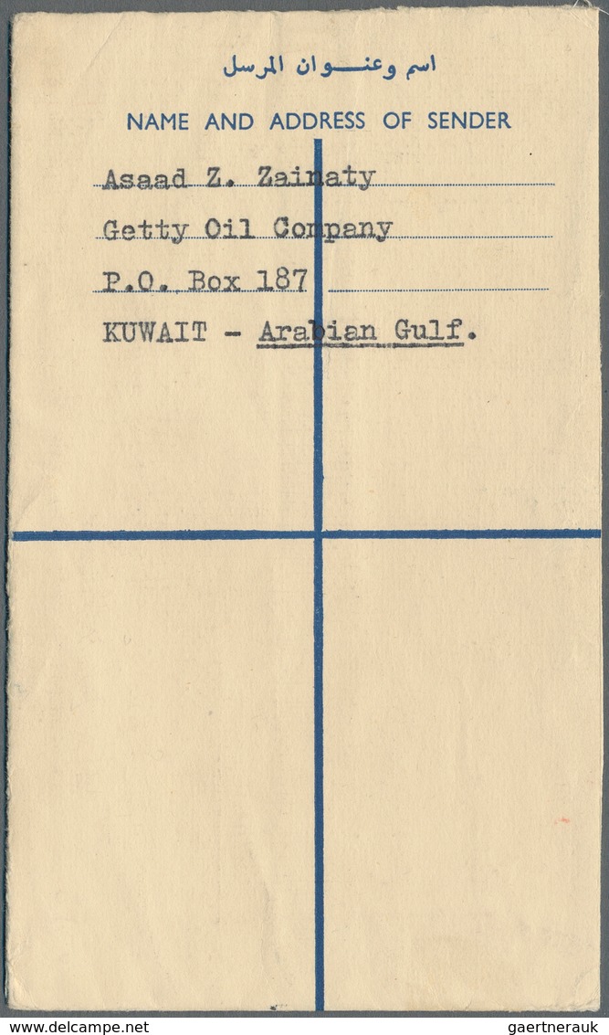 Kuwait: 1960, Stationery Registered Envelope Uprated With 1 Rupee, Strip Of Three And 10 NP Sent Fro - Kuwait