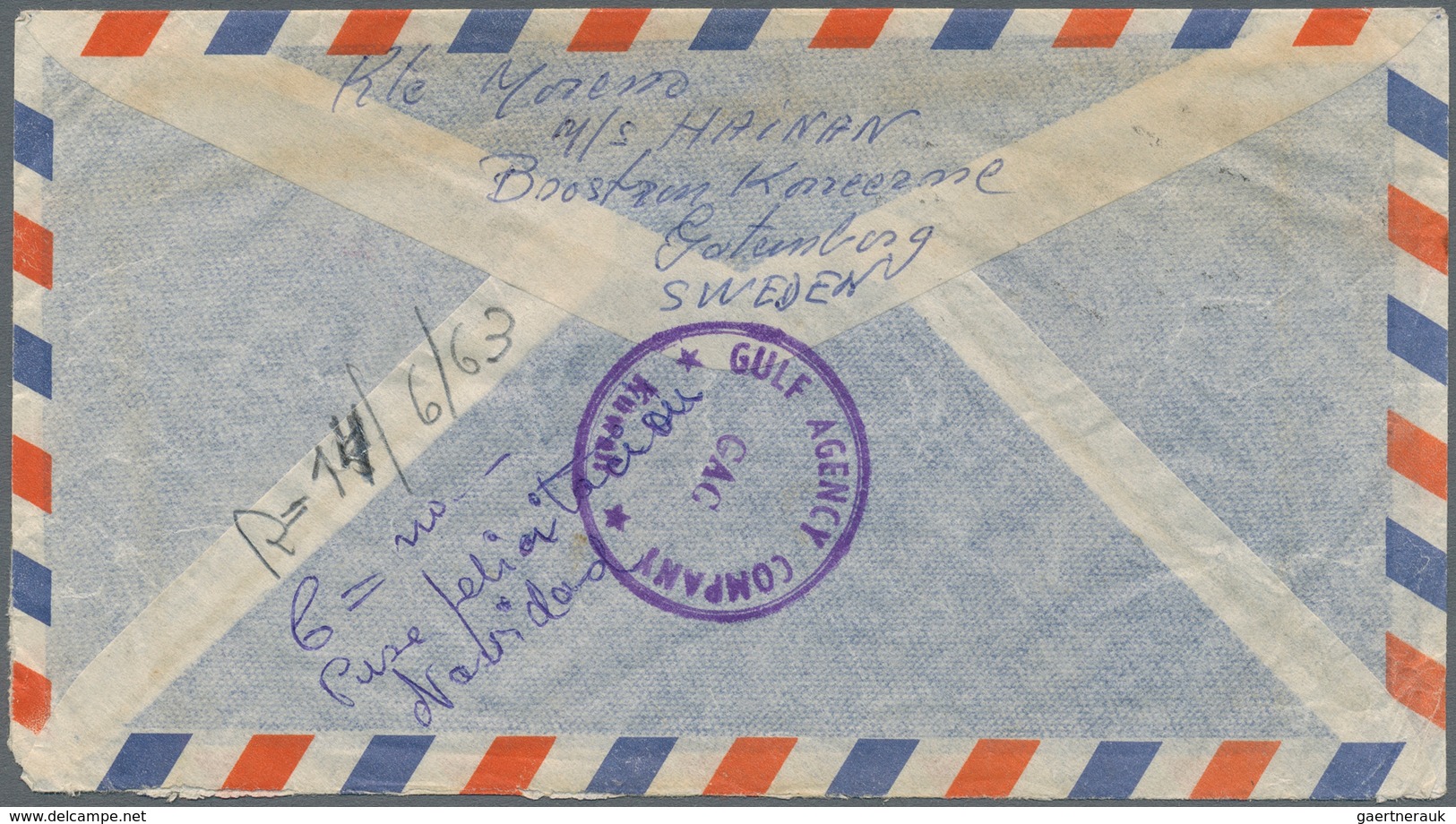 Kuwait: 1965, Airmail Letter From "KUWAIT 8 JU 65" To Teneriffa, Canarian Islands. On Reverse Blue C - Kuwait