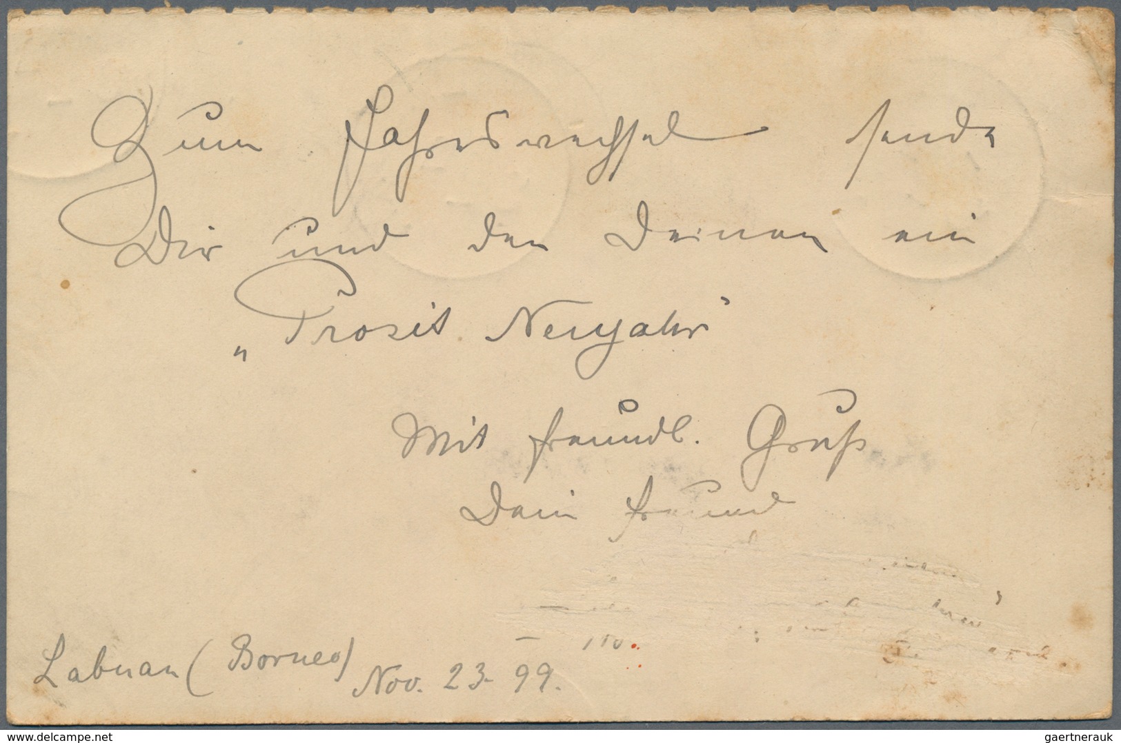 Labuan: 1893-94 Sender Part Of Postal Stationery Double Card 3c+3c Green Used From Labuan To Germany - Other & Unclassified