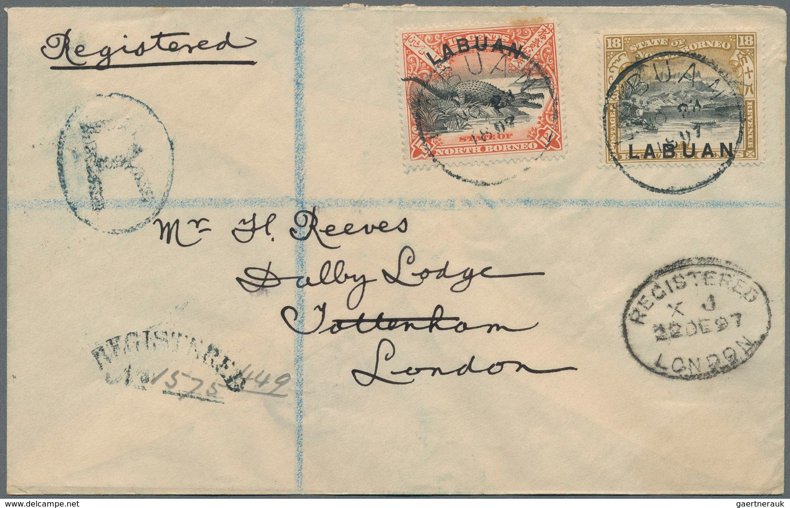 Labuan: 1897 Registered Cover To Tottenham, London Franked By 12c. Vermilion, LABUAN Ovpt At Top, An - Other & Unclassified