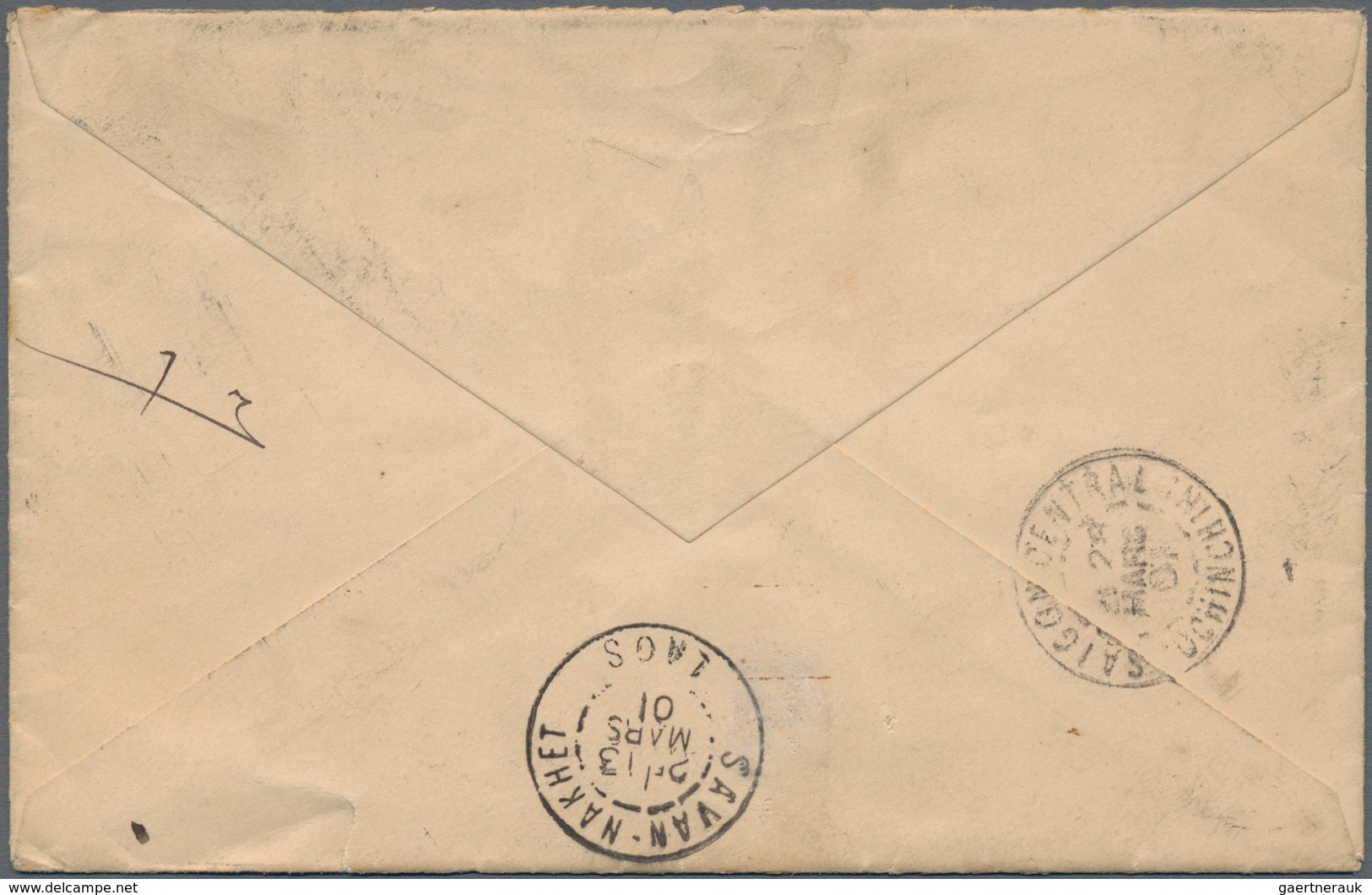 Laos: 1901, 15 C.(5), 10 C. (3) Tied "PAC-CHIN-BOUN 7 MAR 01" To Registered Cover To Paris/France, O - Laos