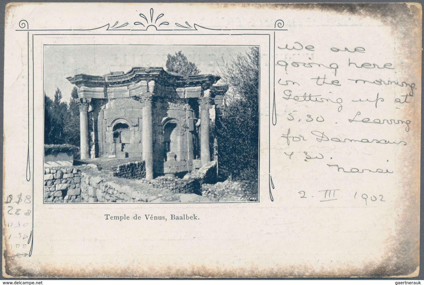 Libanon: 1902, Blue Intaglio "Baalkeb" Ties Turkey 20P. Red To Ppc "Baalbek" To Penrhos College, Col - Liban