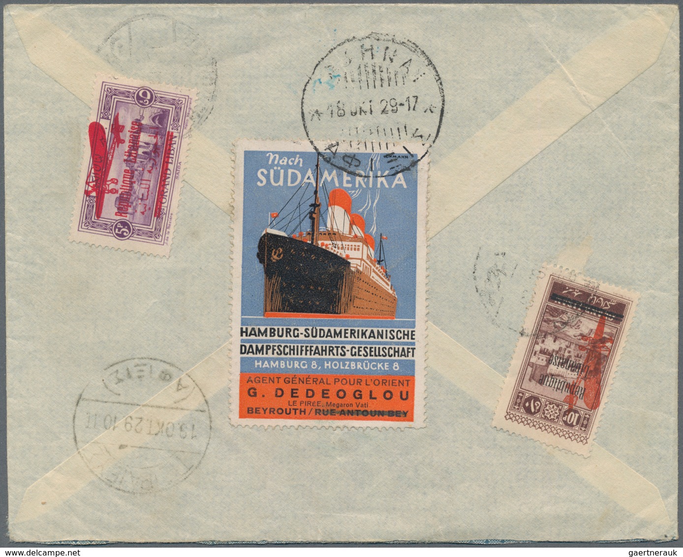 Libanon: 1929 Airmail Cover From Beyrouth To Piraeus, Greece By Beyrouth-Athens Flight, Franked On F - Lebanon