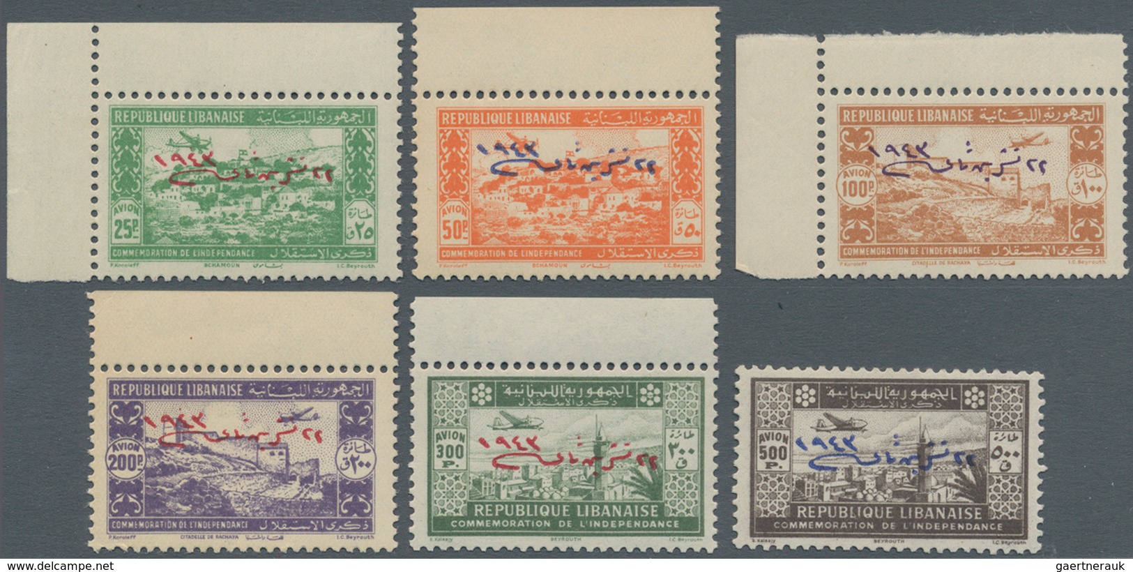 Libanon: 1944, Airmail Issue: Return Of The President 25 Pia To 500 Pia, Mainly From Sheet Margin (Y - Lebanon