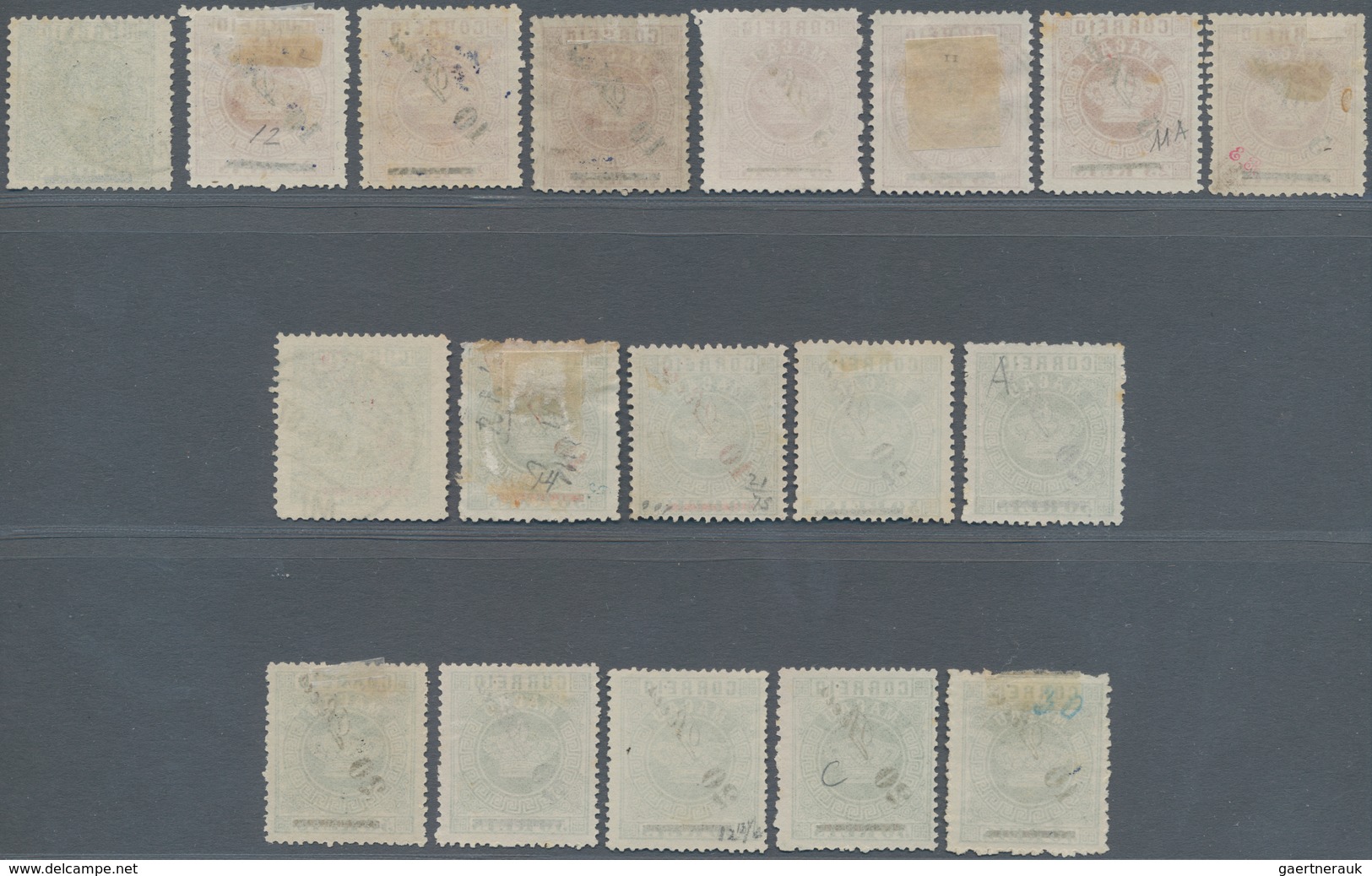 Macau: 1884/85, Surcharges Perf. 12 1/2, 5 R. (mint NG , MM 1, Used 2), 10 R. (2, Mint Resp. NG), 10 - Andere & Zonder Classificatie