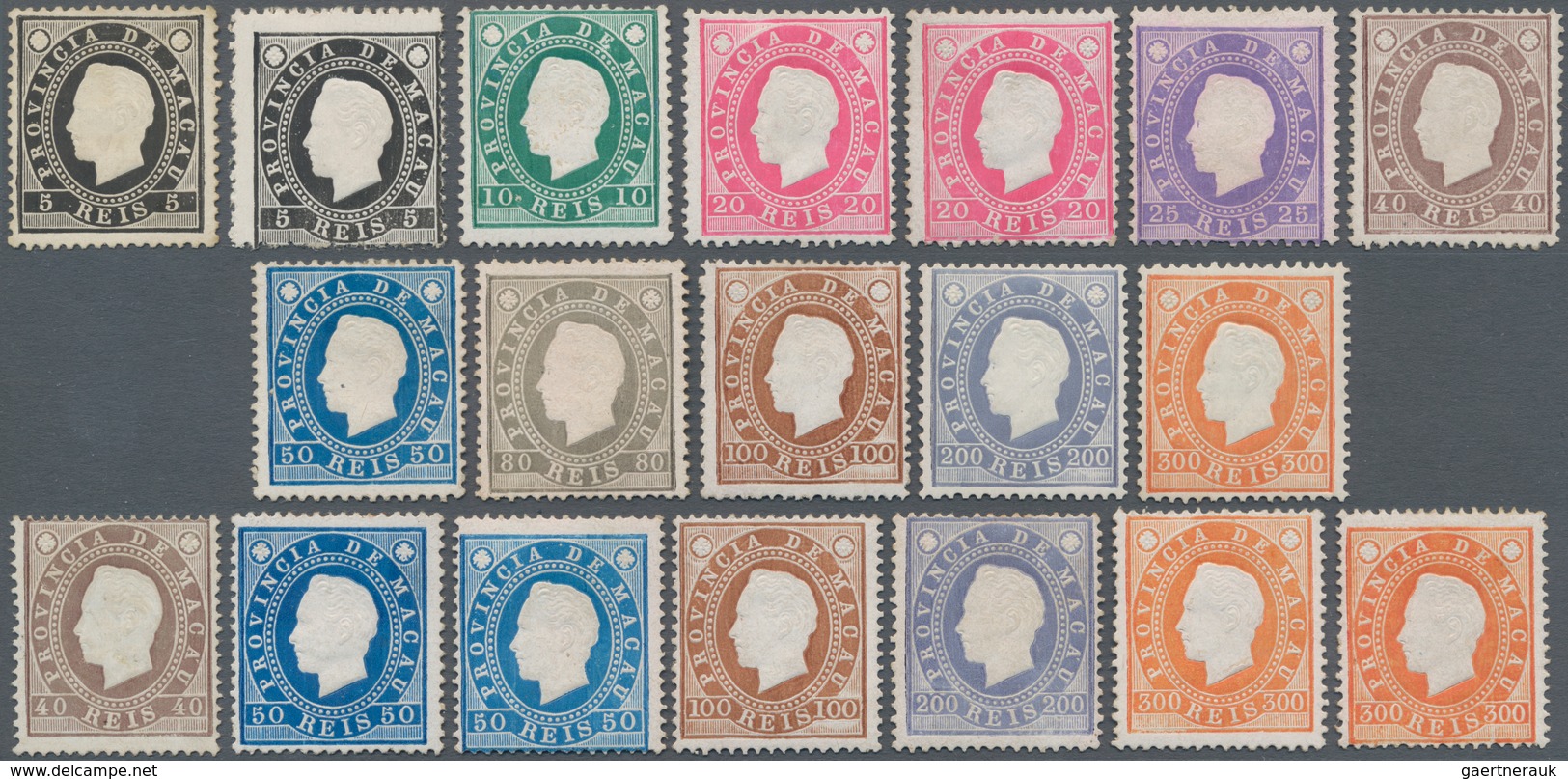 Macau: 1888, King Louis Definitives: Perf. 12 1/2 R.-300 R. Cpl. Set Unused Mounted Mint, But 50 R., - Other & Unclassified