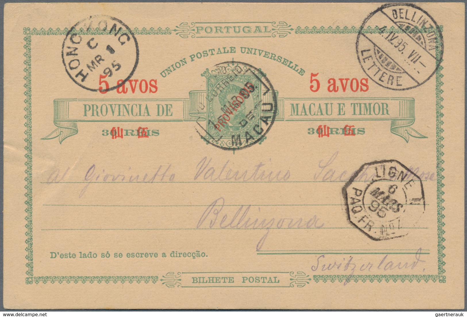 Macau: 1895, Stationery Card 5 A./30 R. Canc. "MACAU 1 MAR 95" Via Hong Kong Same Day And French Mai - Andere & Zonder Classificatie