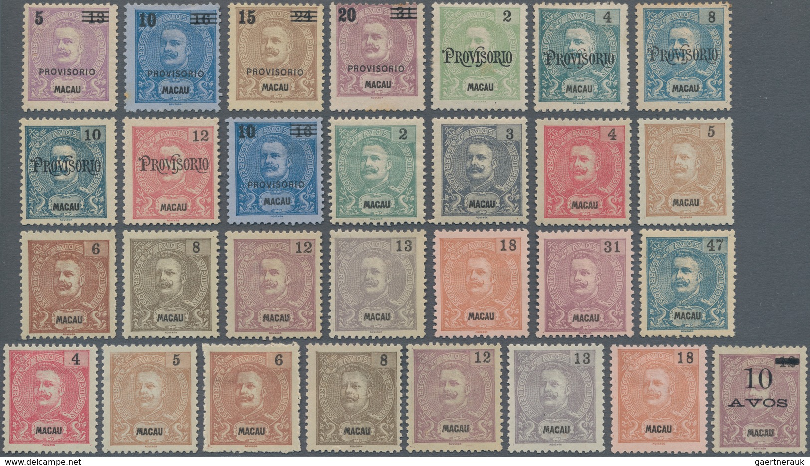 Macau: 1898/1900, King Carlos Set Inc. 1903/05 Supplement Vals. And Provisorio Ovpts, Unused No Gum - Other & Unclassified