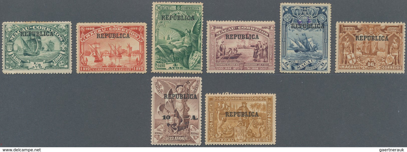 Macau: 1911/15, "Republica" Ovpts., Three Cpl. Sets: Type Mouchon 1/2 A.-78 A. Plus Error Of Colour - Andere & Zonder Classificatie