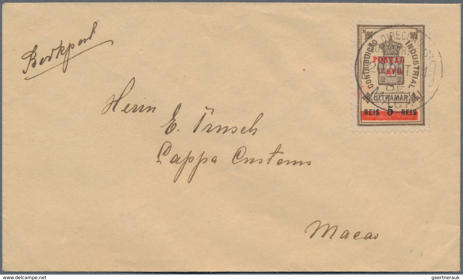 Macau: 1911, 1 A./5 R. Tied "MACAU 21 OUT 11"" To Unsealed Envelope Endorsed "bookpost" Used Local T - Other & Unclassified