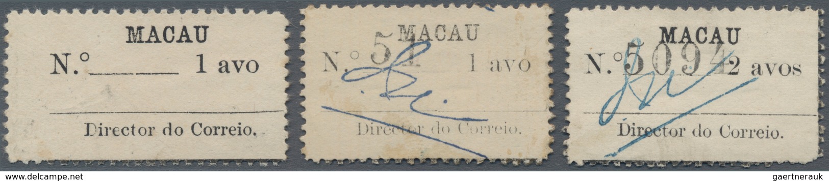 Macau: 1911, Provisional 1 Avo Unused No Gum Resp. 1 Avo, 2 Avo Actually Used With Signature Of Post - Other & Unclassified
