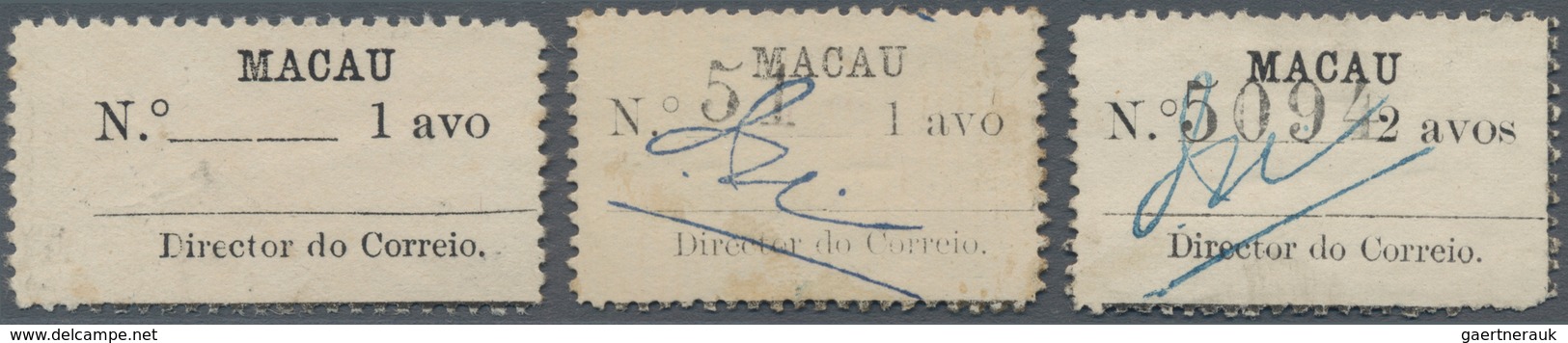 Macau: 1911, Provisional 1 Avo Unused No Gum Resp. 1 Avo, 2 Avo Actually Used With Signature Of Post - Andere & Zonder Classificatie