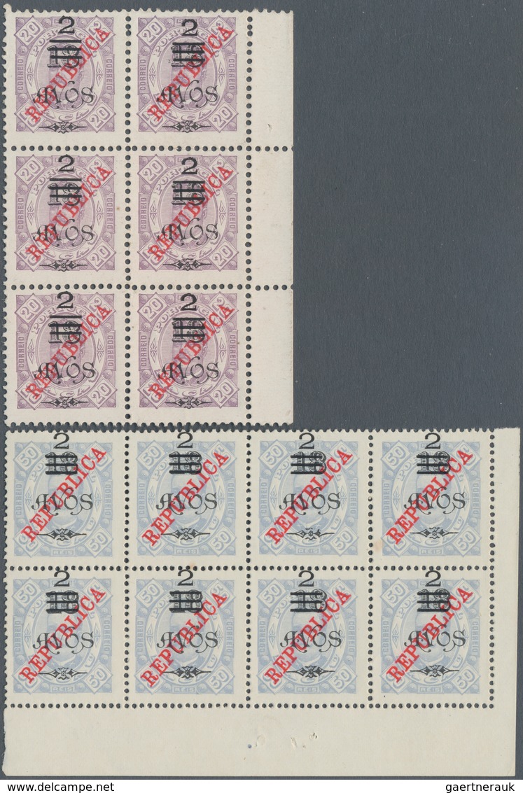 Macau: 1913, "Republica" Overprint, Ten Blocks Of 4, 6 And 8, Unused No Gum As Issued, Inc. 4 A./8A. - Andere & Zonder Classificatie