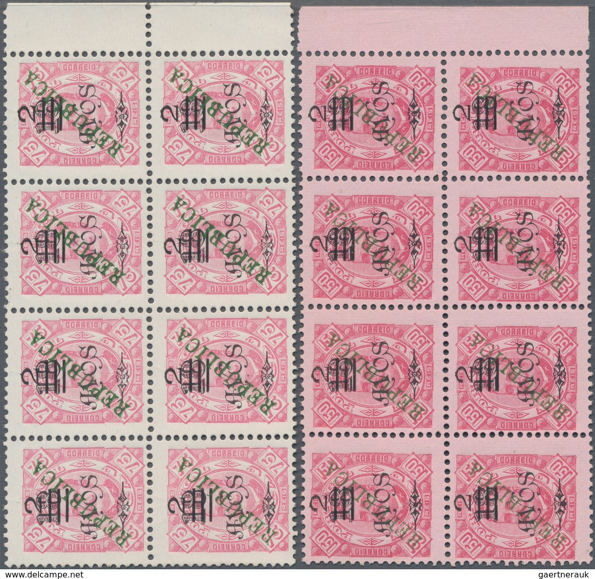 Macau: 1913, "Republica" Overprint, Ten Blocks Of 4, 6 And 8, Unused No Gum As Issued, Inc. 4 A./8A. - Andere & Zonder Classificatie