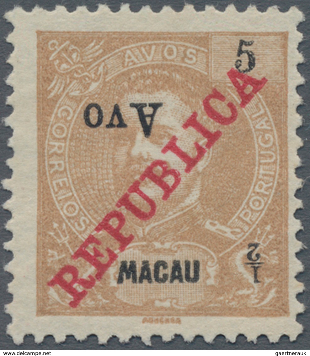 Macau: 1913, 1/2 A. On 5 A., Surcharge Inverted, Unused No Gum As Issued. - Other & Unclassified