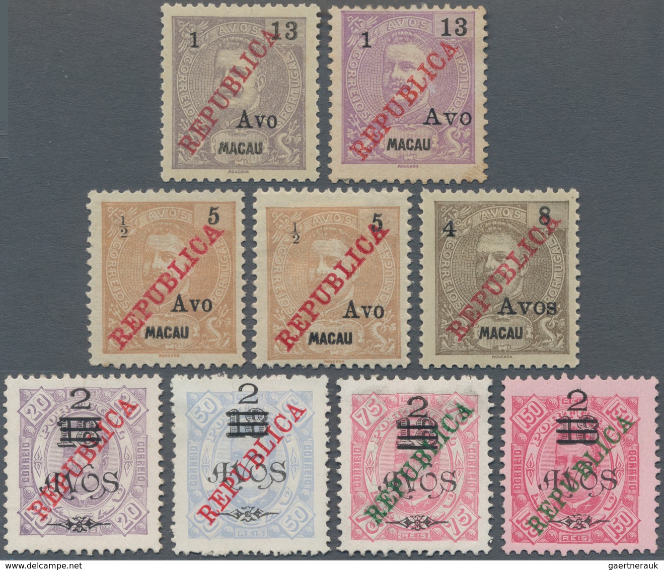 Macau: 1913, Republica Ovpts. Inc. 1 A./13 A. Violet And 1 A./13 A. Greyish Violet, Unused No Gum As - Other & Unclassified